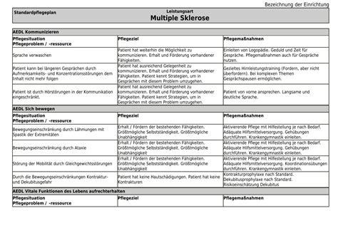 Pflege Und Expertenstandards Standardpflegeplan MS