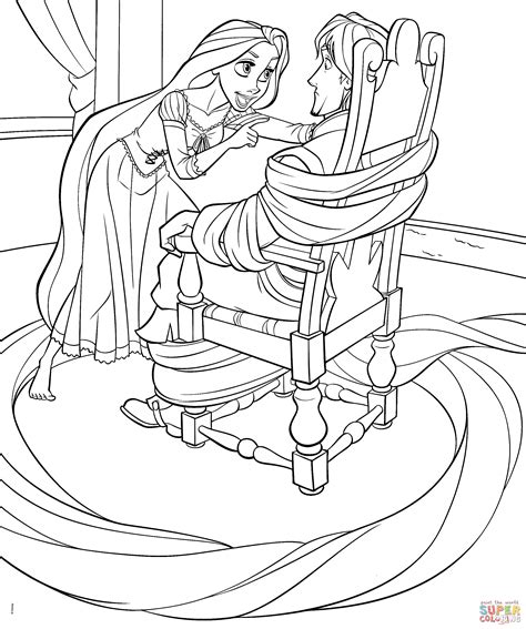 Rapunzel Ties Up Flynn Coloring Page Free Printable Coloring Pages