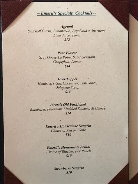 Menu At Emerils Restaurant New Orleans