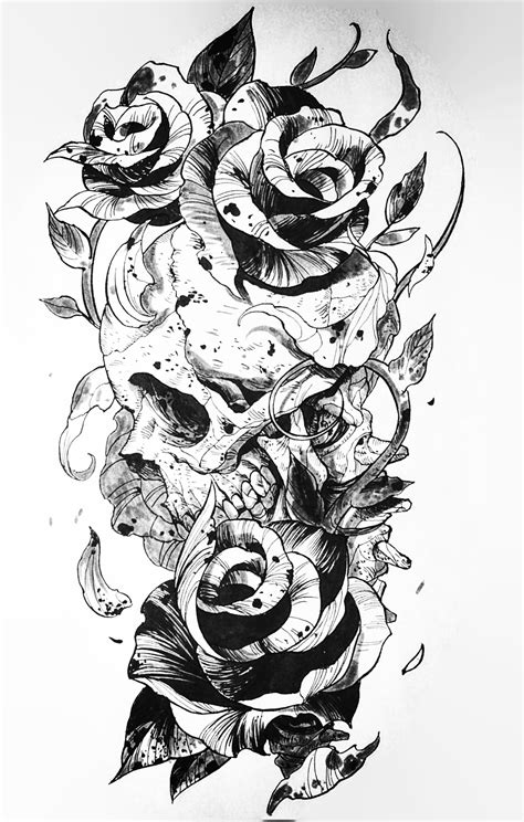 Skull And Rose Tattoo Drawings