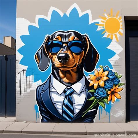 Urban Dachshund Bodyguard With Flowers Stable Diffusion Online