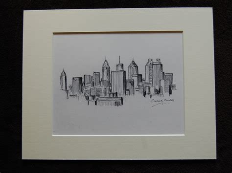 Atlanta skyline pencil drawing of downtown skyscrapers