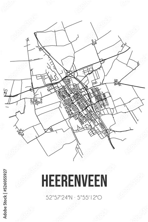 Abstract Street Map Of Heerenveen Located In Fryslan Municipality Of