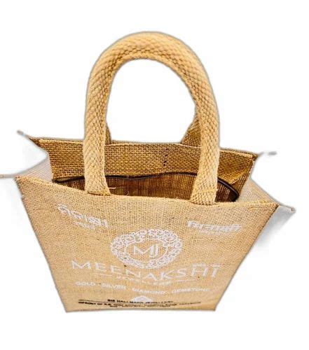 Short Cotton Padded Open Brown Printed Jute Bag Size Dimension