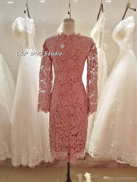 Dusty Rose Lace Mother Of The Bride Dresses Long Sleeves Tea Length