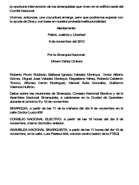 Comunicado Urgente Uni N Nacional Sinarquista