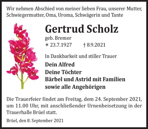 Traueranzeigen Von Gertrud Scholz Trauer Nordkurier