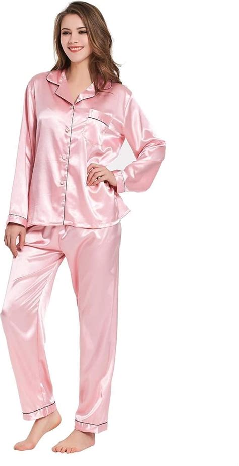 Damen Pyjama Set Langarm Kurzarm Nachtwäsche Aus Classic Satin Seide