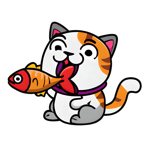 Cat Eating Fish Cartoon · Creative Fabrica