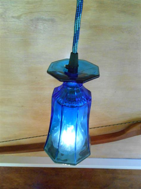 Glass Pendant Ceiling Light With A 4x7 Inch Cobalt Blue Drinking Glass Shade Etsy