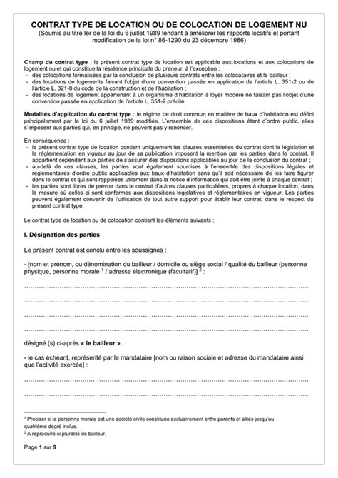 Contrat Type De Location Ou De Colocation De Logement Nu Doc Pdf