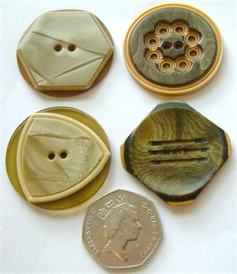 Vintage Art Deco Carved Layered Wafer Celluloid Buttons Neutral