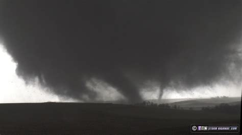 Large And Loud Wedge Multivortex Tornado Moves Through Minden Iowa