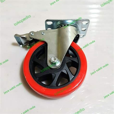 Jual Roda Troli Pu Merah Caster Taiwan Inch Hidup Rem Jakarta Barat