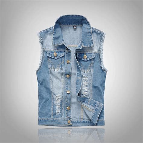 Fall Men S Denim Vest Cowboy Vintage Casual Sleeveless Jean Jacket