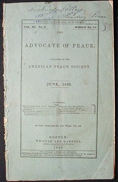 The Advocate Of Peace Vol 3 No 1 Whole No 17 June 1839 American