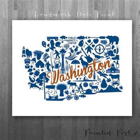 Spokane Washington Landmark State Gicl E Map Art Print X Etsy