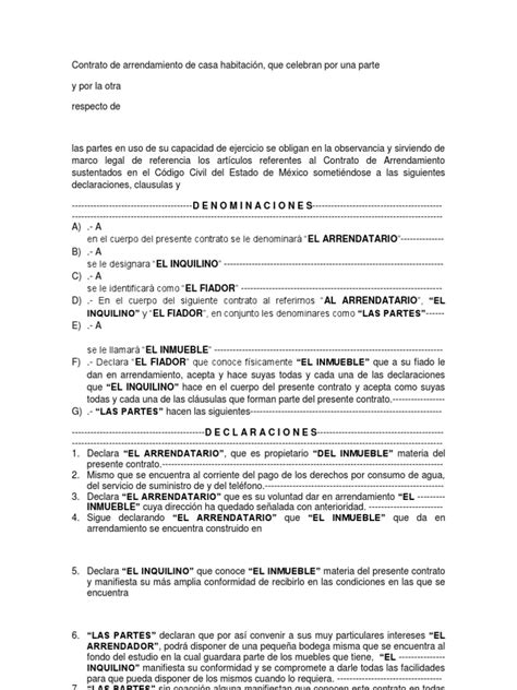 Formato Contratos De Renta De Casa Mide