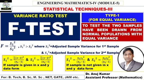 F Test Statistics F Test For The Ratio Of Population Variance Variance Ratio Test Example