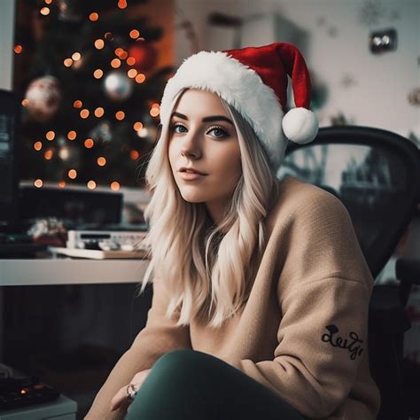 Premium AI Image A Woman Wearing A Santa Hat Sits In Front Of A