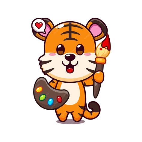 Premium Vector Cute Tiger Painter Cartoon Vector Illustration