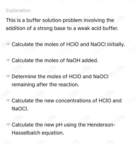 Solved: For 100.0 mL of buffer that is 0.50 M HClO and 0.40 M NaOCl