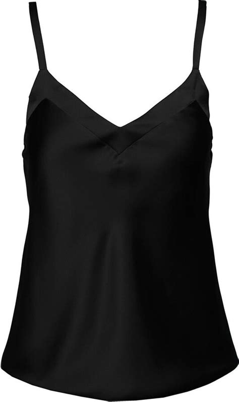 Plain Black Satin Top With Thin Straps And V Neckline Woman Shopstyle