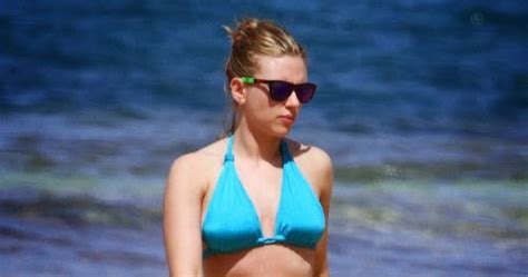 Scarlett Johansson In Hawaii In A Blue Bikini Candid Celebrity Bikinies