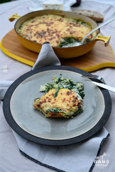 Gratin de ravioles au bleu et aux épinards Une aiguille dans l potage