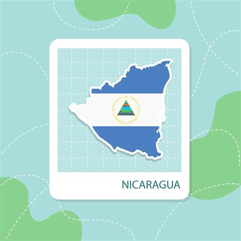 Pegatinas de mapa de nicaragua con patrón de bandera en marco Vector