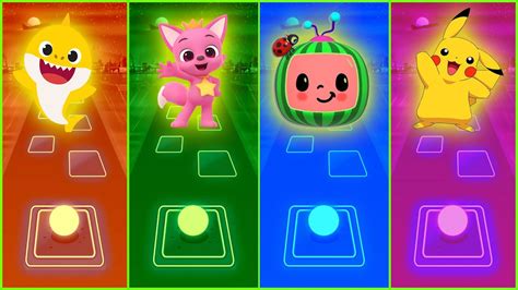 Baby Shark Vs Pinkfong Vs Cocomelon Vs Pikachu Tiles Hop Edm Rush