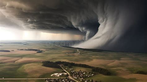 A Tornado With Its Swirling Vortex Reaching Towards The Sky Leaving A