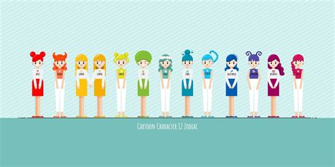 Vector Set Of Cartoon Character Zodiac Girls Zodiac Signs Collection