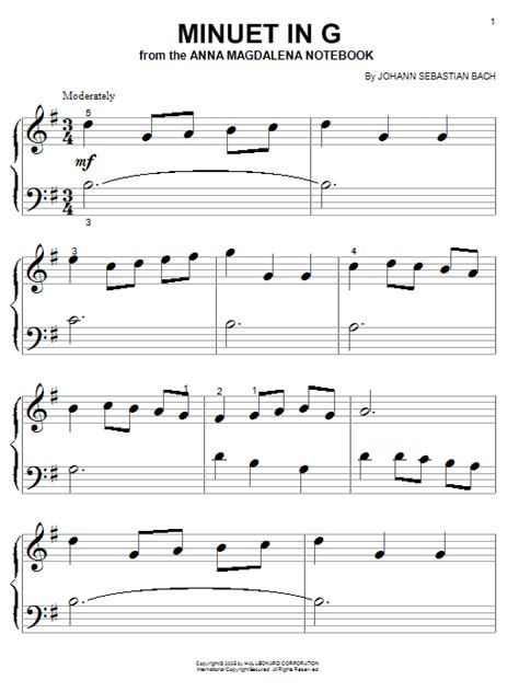 Minuet In G By Johann Sebastian Bach Sheet Music For Big Note Piano At