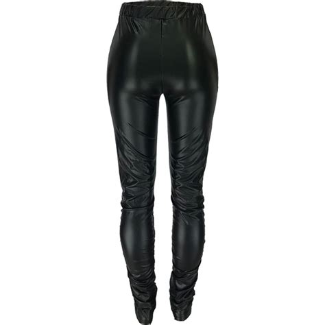 Buy Hot Girls Pants Sexy High Black Stacked Leather Pants Split Leather