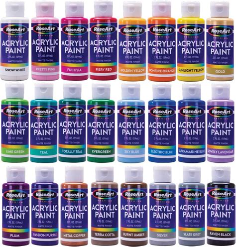 Amazon RoseArt Acrylic Paint Set With Brushes 24 Color Acrylic