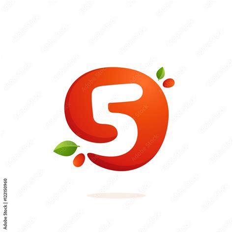 number  logo  fresh juice splash  green leaves stock vector