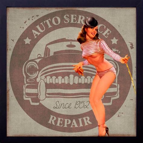 Quadro Pin Up Decorativo Auto Service Repair 40x40cm MadeiraMadeira