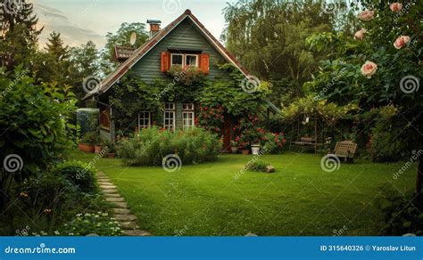 House Exterior with Beautiful Peaceful Cute Small Backyard Garden Green ...