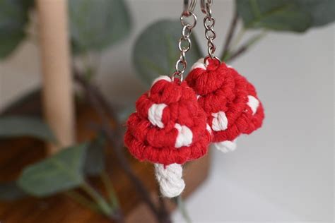 Mushroom Toadstool Macrame Keyring Keychain Autumn Etsy