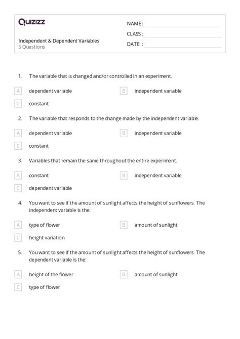 50 Dependent Variables Worksheets On Quizizz Free Printable