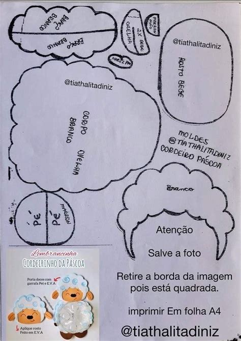 Molde Cordeirinho - Lembrancinha para a Páscoa com molde - Cordeirinho da Páscoa.
