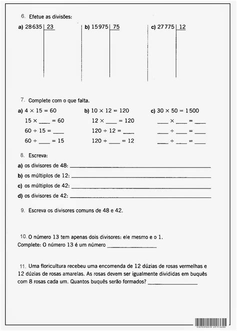 Atividades De Matematica 6 Ano Multiplicação