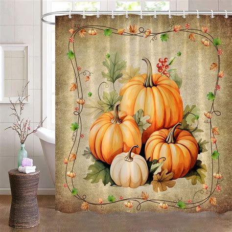 Fall Shower Curtains For Bathroom Autumn Pumpkin Harvest Farmhouse