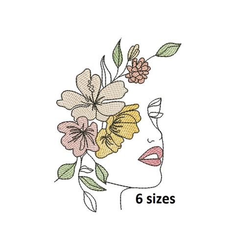 Woman With Flowers Machine Embroidery Design Contour Etsy