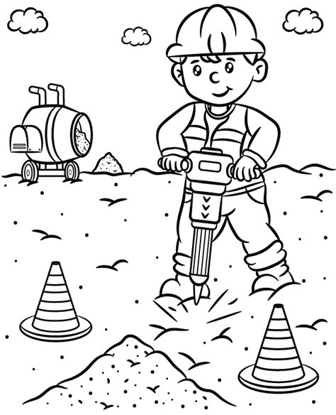 Builder Pneumatic Hammer Coloring Page