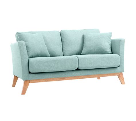 Canapé Scandinave Déhoussable 2 Places En Tissu Vert Lagon Et Bois