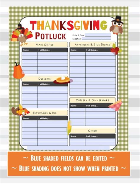 Printable Downloadable Thanksgiving Potluck Sheet Printable Word Searches