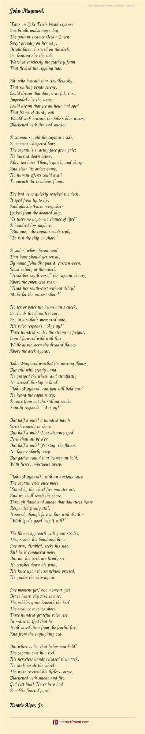 John Maynard. Poem by Horatio Alger, Jr.