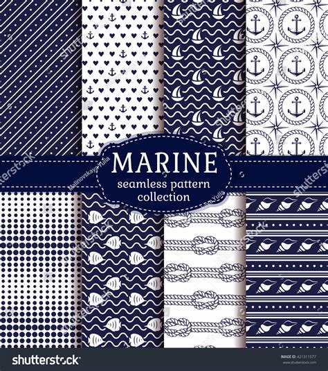 Set Marine Nautical Backgrounds Navy Blue Stock Vector Royalty Free